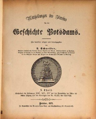 Mitteilungen des Vereins für die Geschichte Potsdams. 5. 1872