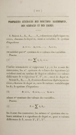 Propriétés générales des fonctions algébriques, des surfaces et des lignes.