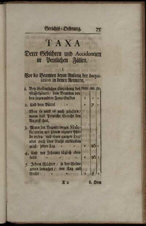 Taxa. Derer Gebühren und Accidentien in Peinlichen Fällen.