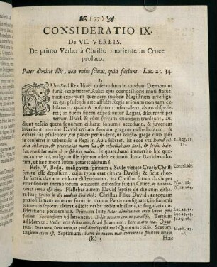 77-81, CONSIDERATIO IX. De VII. VERBIS. De primo Verbo à Christo moriente in Cruce prolato.