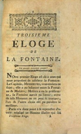 Troisieme éloge de la Fontaine