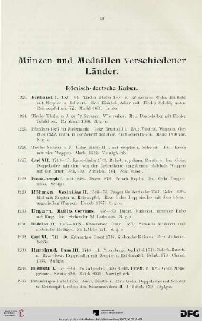 Münzen und Medaillen verschiedener Länder (Nr. 1223-1791)