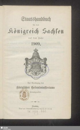 1909: Staatshandbuch für den Freistaat Sachsen