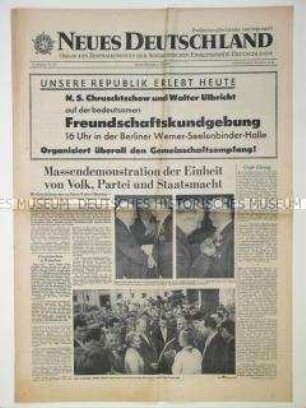 Tageszeitung "Neues Deutschland" zum Staatsbesuch von Chrustschow in der DDR