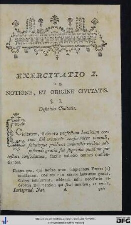 Exercitatio I. De Notione, Et Origine Civitatis.