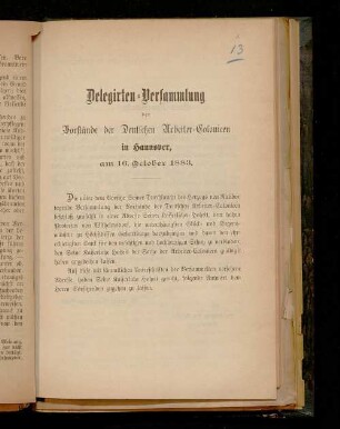 Delegirten-Versammlung der Vorstände der Deutschen Arbeiter-Colonieen in Hannover : am 16. October 1883