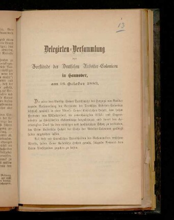 Delegirten-Versammlung der Vorstände der Deutschen Arbeiter-Colonieen in Hannover : am 16. October 1883