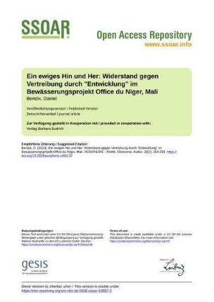 Ein ewiges Hin und Her: Widerstand gegen Vertreibung durch "Entwicklung" im Bewässerungsprojekt Office du Niger, Mali