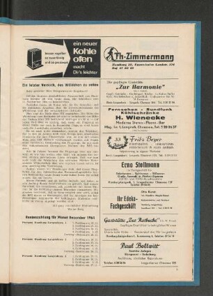 Rentenzahlung für Monat Dezember 1964
