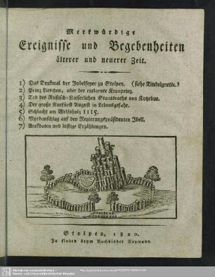 Merkwürdige Ereignisse und Begebenheiten älterer und neuerer Zeit, 1820