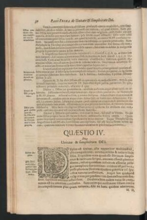Quaestio IV. De Unitate & simplicitate Dei.