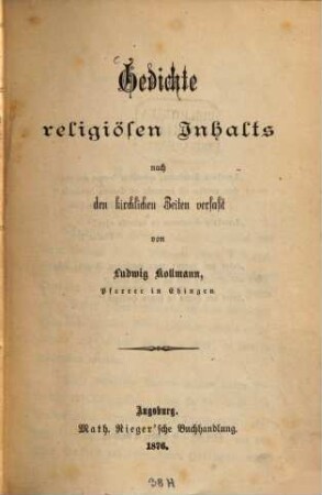 Gedichte religiösen Inhalts nach den kirchlichen Zeiten, 1