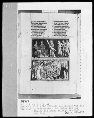 Weltchronik - Bruder Philipp — ---, Folio 1recto-256recto---, Folio 1recto-256rectoTextseite mit zwei Miniaturen, Folio 230verso