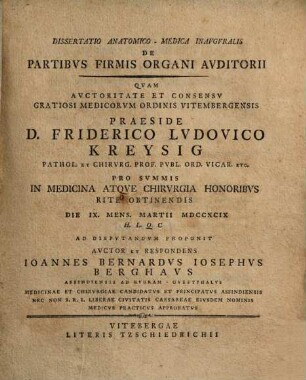 Diss. anat.-med. inaug. de partibus firmis organi auditorii