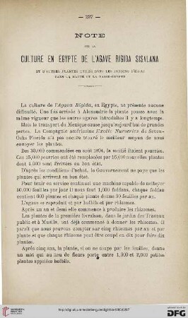 3.Ser. 6.1895: Note sur la culture en Égypte de l'Agave rigida sisalana et d'autres plantes utiles dans les jardins d'essai dans la Haute et Basse-Égypte