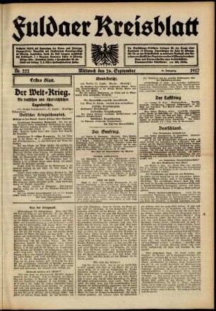 Erste Ausgabe vom Mittwoch, den 26. September 1917.