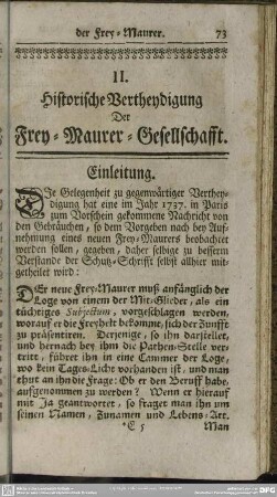 II. Historische Vertheydigung Der Frey-Maurer-Gesellschaft