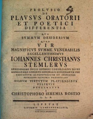 Prolvsio De Plavsvs Oratorii Et Poetici Differentia