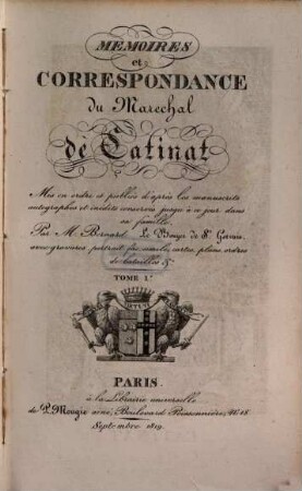 Mémoires et correspondance du Marechal de Catinat. 1