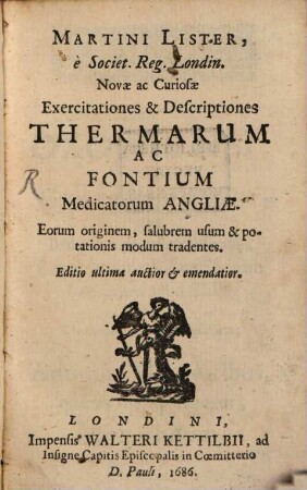 Exercitationes et descriptiones thermarum ac fontium medicatorum Angliae