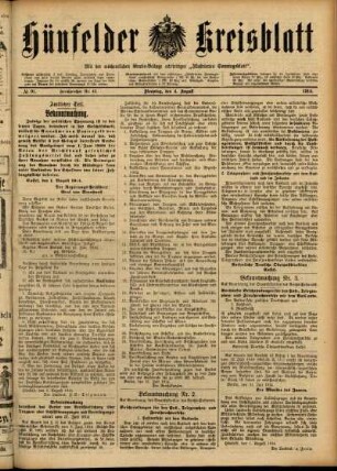 Ausgabe vom Dienstag, den 04. August 1914.