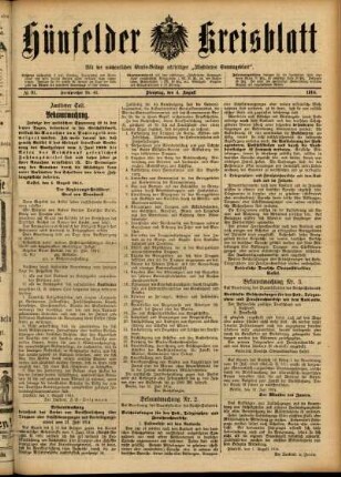 Ausgabe vom Dienstag, den 04. August 1914.