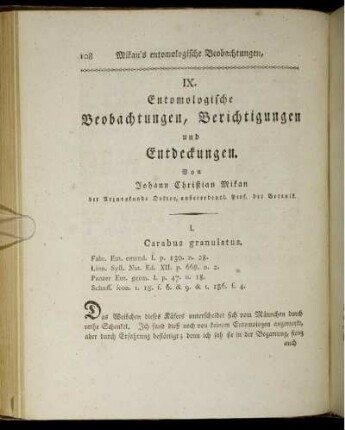 IX. Entomologische Beobachtungen, Berichtigungen und Entdeckungen.