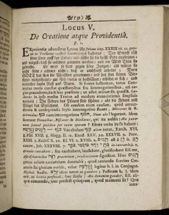 Locus V. De Creatione atque Providentia.
