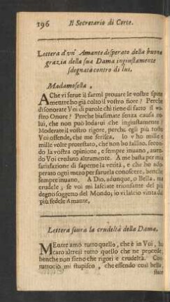 Lettera d' un' Amante disperato della buona grazia della sua Dama ingiustamente sdegnata conto di lui.