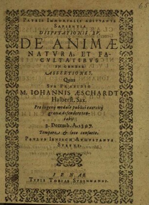 De animae natura, et facultatibus