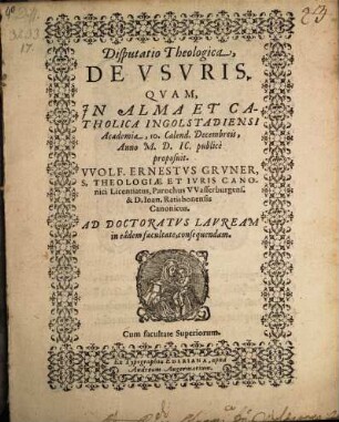 Disputatio Theologica De Vsvris