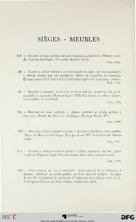 Sièges – Meubles (Nr. 109-128)