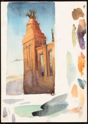 Gebäude: Perspektivische Ansicht eines Eckturms (Variante zu Inv.Nr. 19594)