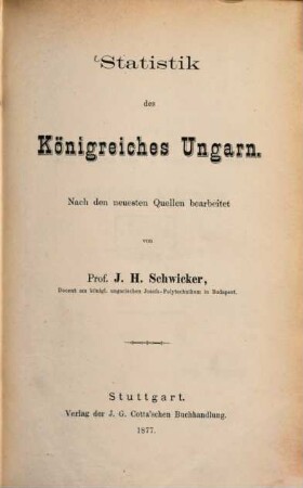 Statistik des Königreiches Ungarn : nach den neuesten Quellen