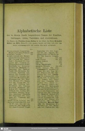Alphabetische Liste der in diesem Bande besprochenen Namen der Familien, Gattungen, Arten, Varietäten und Aberrationen