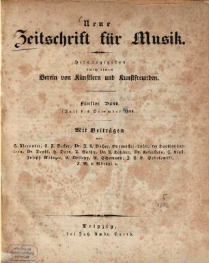 Neue Zeitschrift für Musik : gegr. 1834 von Robert Schumann. 5. 1836