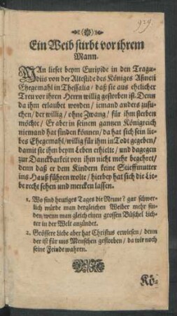 Ein Weib stirbt vor ihrem Mann.