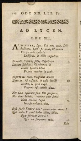 226-239, Ad Lycen. / A Lycé. Ode XIII.