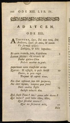 226-239, Ad Lycen. / A Lycé. Ode XIII.