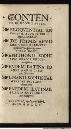 Contenta In Hocce Libello Eloqventiae Encomivm
