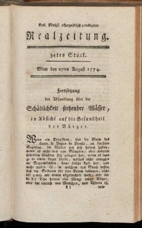 34tes Stück. Wien den 27ten August 1774.