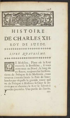 Histoire De Charles XII. Roy De Suede. Livre Quatriéme.