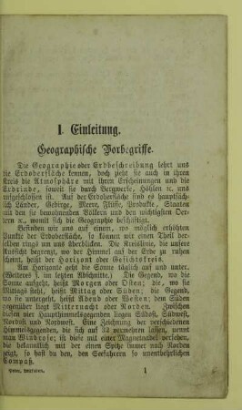 I. Einleitung. Geographische Vorbegriffe