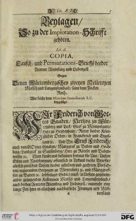 Beylagen / Sozu der Imploration-Schrifft gehören