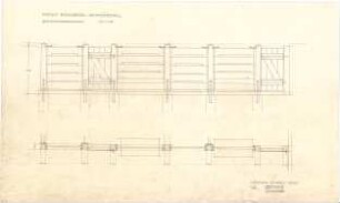 Littmann, Max; Bocksberg; Hofgut, Stallgebäude - Schweinestall - Buchtenvorderwand (Grundriss, Ansicht)