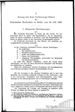 I. Auszug aus dem Verfassungs-Statut der Technischen Hochschule