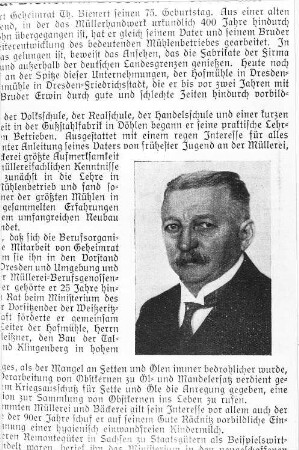 Dresden-Plauen. Geheimrat Bienert im Alter von 75 Jahren, aus: Die Mühle vom 15.9.1932