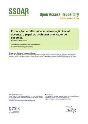 Promoção de reflexividade na formação inicial docente: o papel do professor orientador de pesquisa