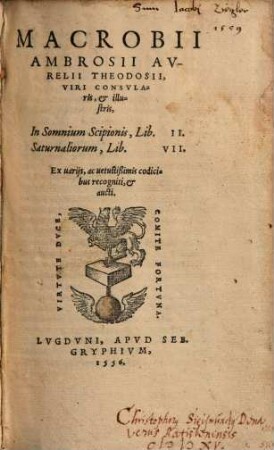 Macrobii Ambrosii Avrelii Theodosii ... In Somnium Scipionis, lib. II.