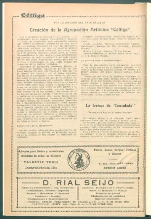 Por la difusión del arte gallego : Creación de la Agrupación Artística "Céltiga"